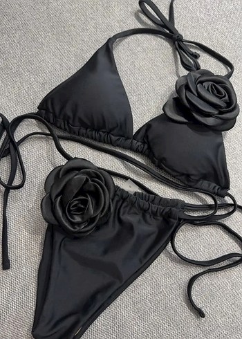 Siyah Gotik Fırfırlı İpli Bikini