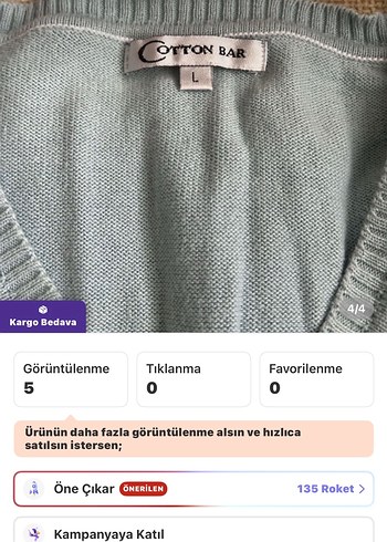l Beden Cotton Bar İnce Kazal . L