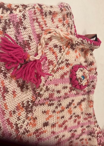 Kız Bebek Pembe Örgü Panço. 3-6 - Görsel 2