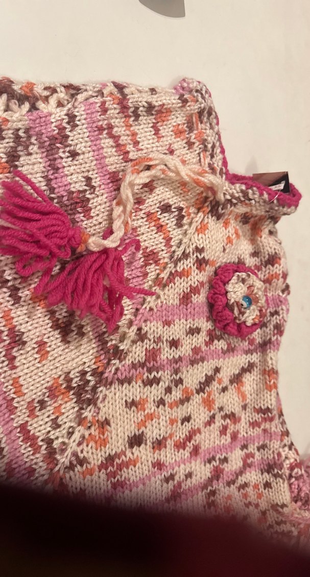 Kız Bebek Pembe Örgü Panço. 3-6 - Görsel 2