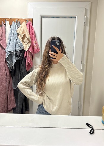 Pull and Bear Ekru Fitilli Bisiklet Yaka Triko Kazak