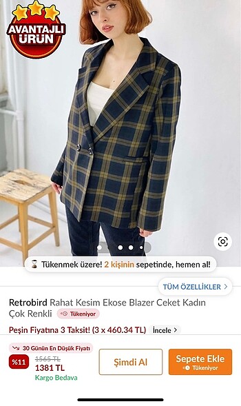 Diğer Retrobird ekose blazer ceket bedeni m/l