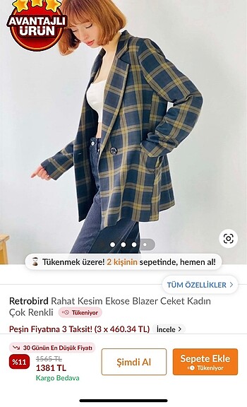 l Beden Retrobird ekose blazer ceket bedeni m/l