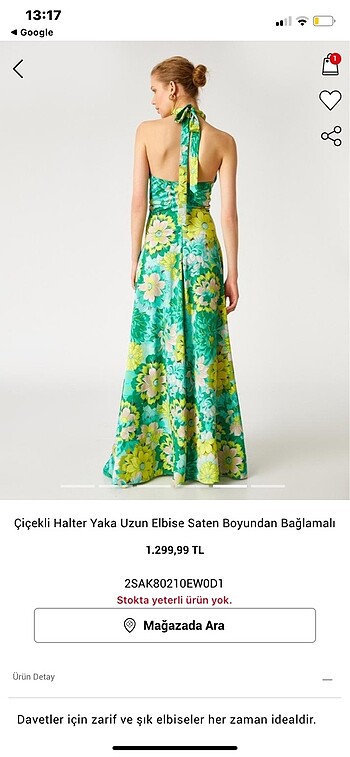 m Beden çeşitli Renk Koton çiçekli halter yaka saten uzun elbise