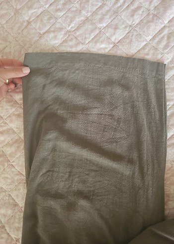 xs Beden gri Renk Haki Keten Beli Kuşaklı Salaş Kadın Pantolon