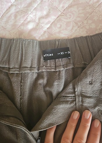 xs Beden Haki Keten Beli Kuşaklı Salaş Kadın Pantolon