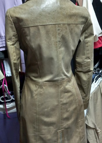 Bej Deri Kadın Biker Ceket - Görsel 4