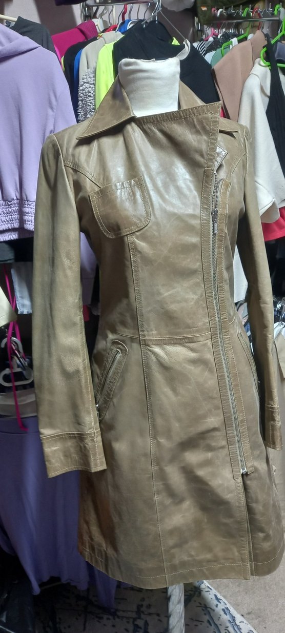 Bej Deri Kadın Biker Ceket - Görsel 2