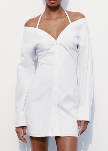 Zara Omuzları Açık Gabardin Elbise - Görsel 5