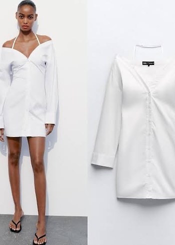 Zara Omuzları Açık Gabardin Elbise - Görsel 4