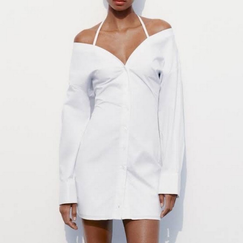 Zara Omuzları Açık Gabardin Elbise - Görsel 5