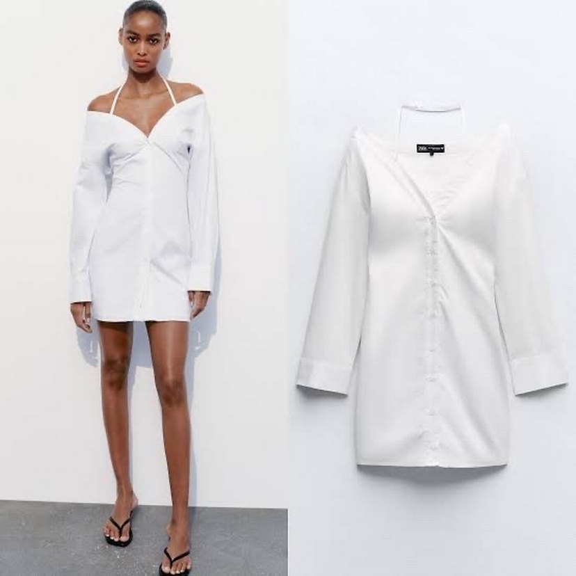 Zara Omuzları Açık Gabardin Elbise - Görsel 4