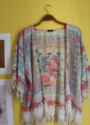 Etnik desen püsküllü kimono