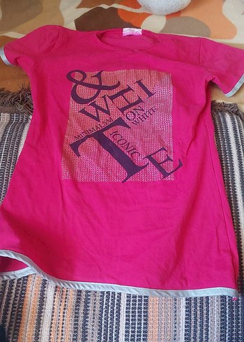 Kız Çocuk Pembe Baskılı Kısa Kollu Tişört
