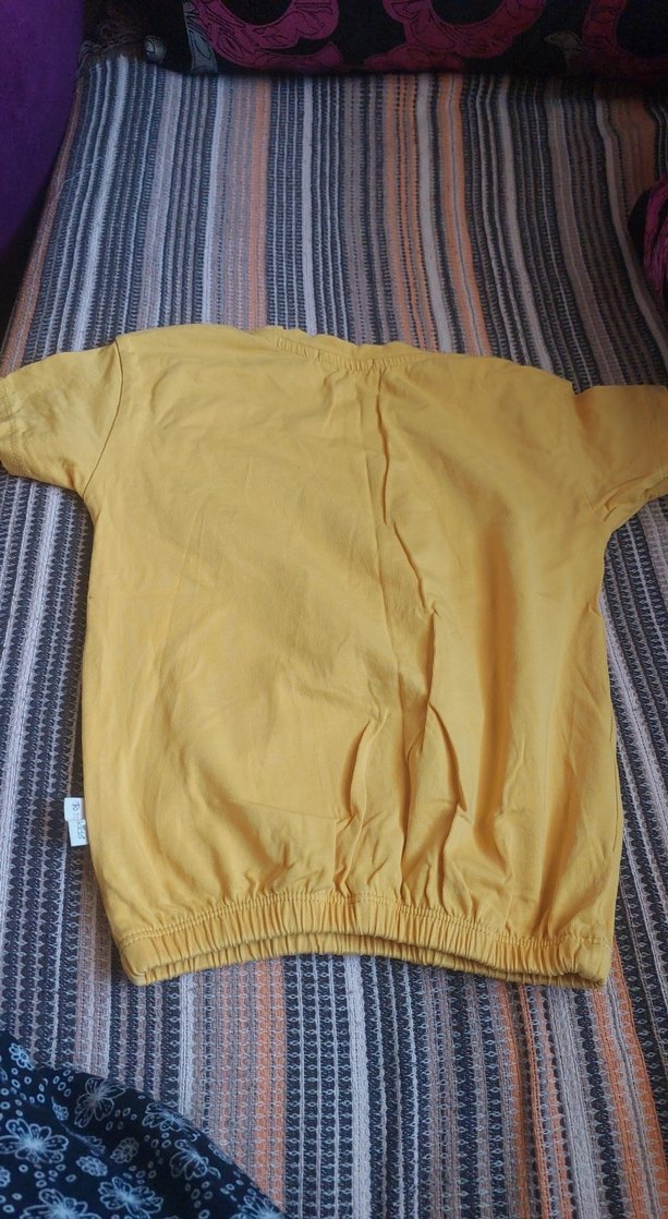 Kız Çocuk Sarı Baskılı Pamuklu Tişört - Görsel 3