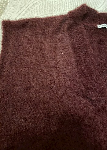 Bordo V Yaka Örgü Kadın Kazak - Görsel 3