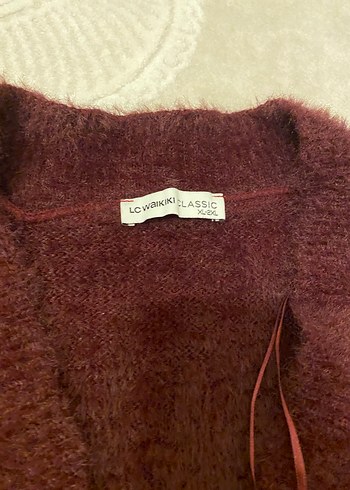 Bordo V Yaka Örgü Kadın Kazak - Görsel 2