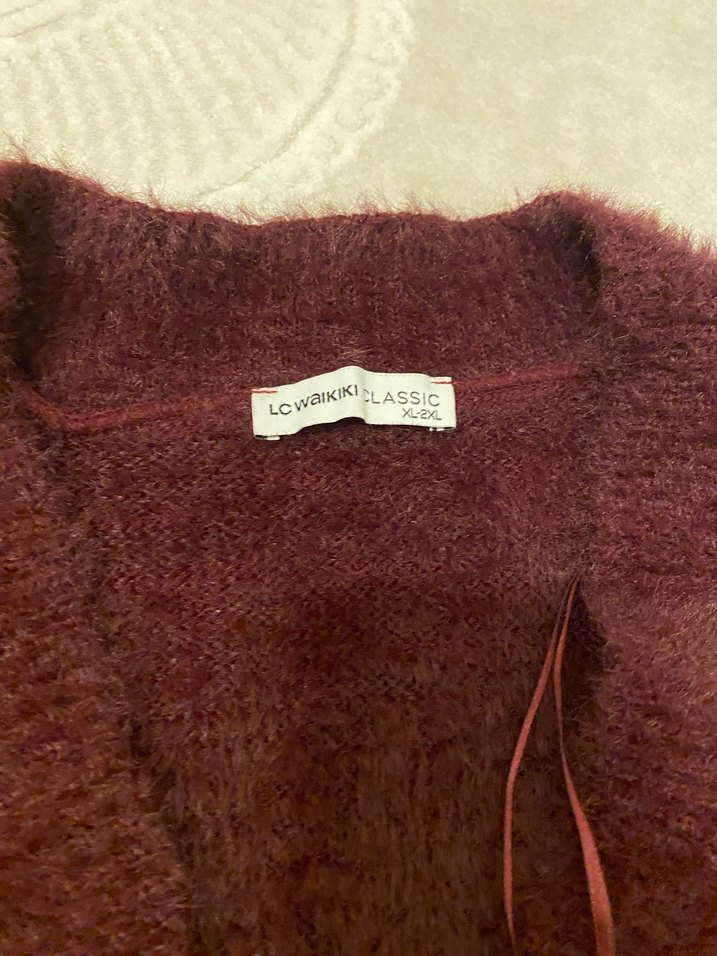 Bordo V Yaka Örgü Kadın Kazak - Görsel 2