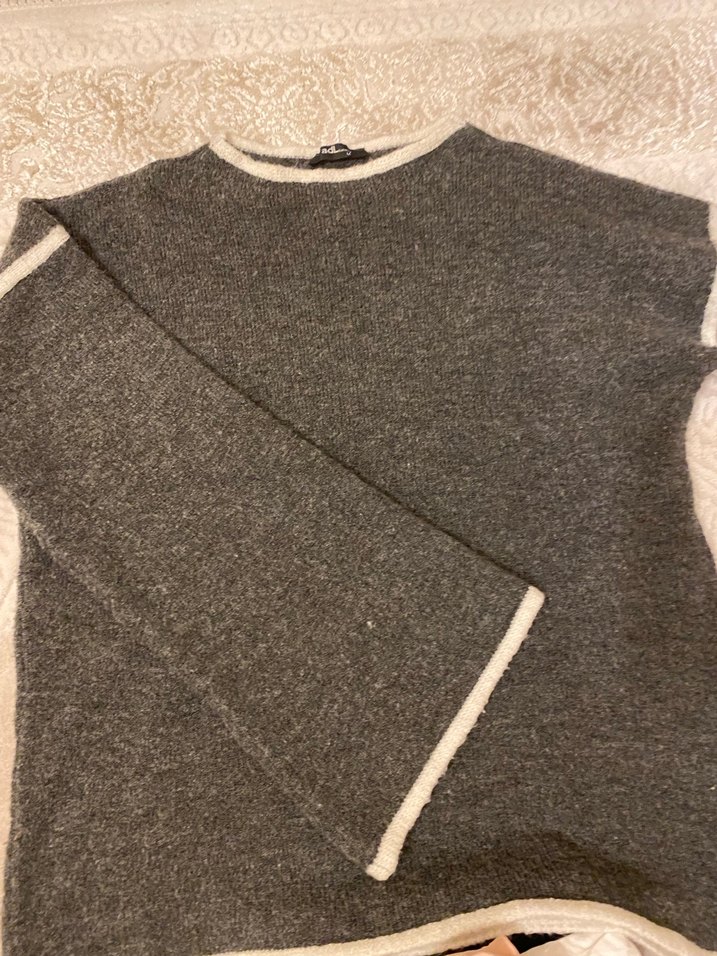 Gri Kadın Triko Uzun Kollu Kazak - Görsel 2