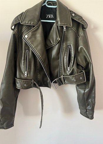 s Beden Gri Deri Biker Ceket - Zara