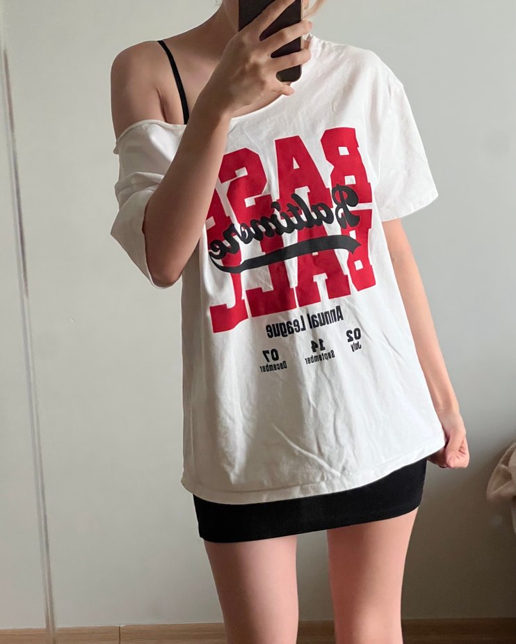 Beyaz Baskılı Straplez Tişört - Görsel 2