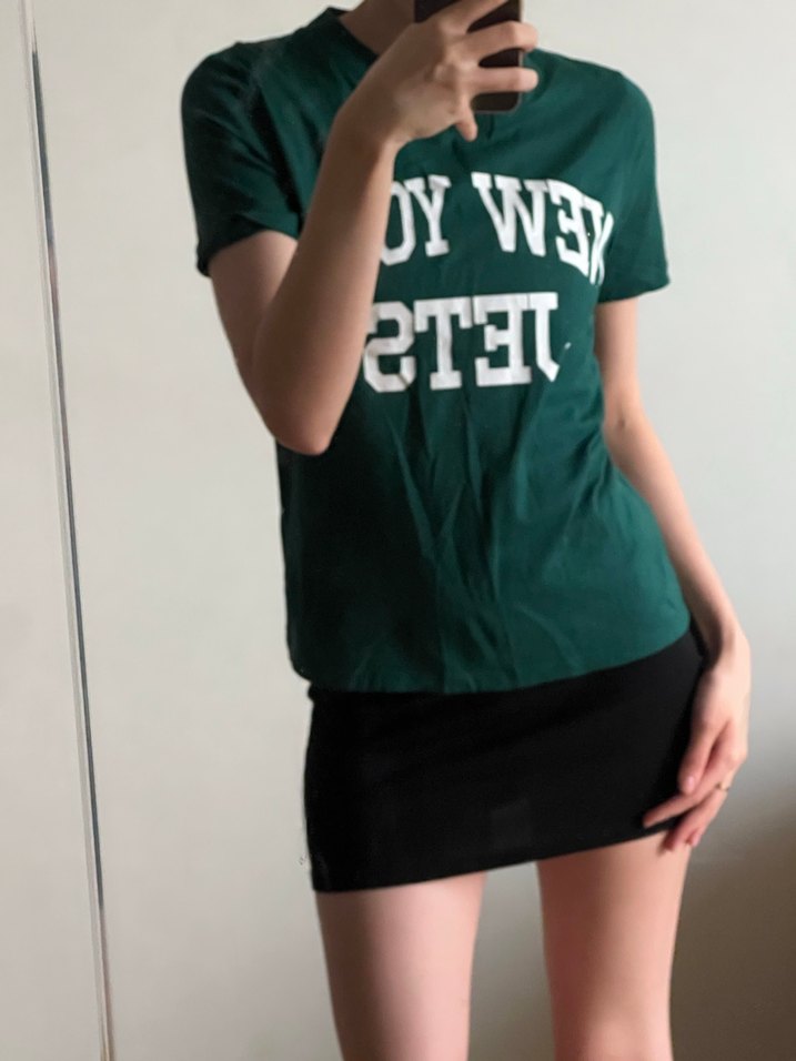 Kadın Fit Kesim Koyu Yeşil Baskılı Tişört - Görsel 2