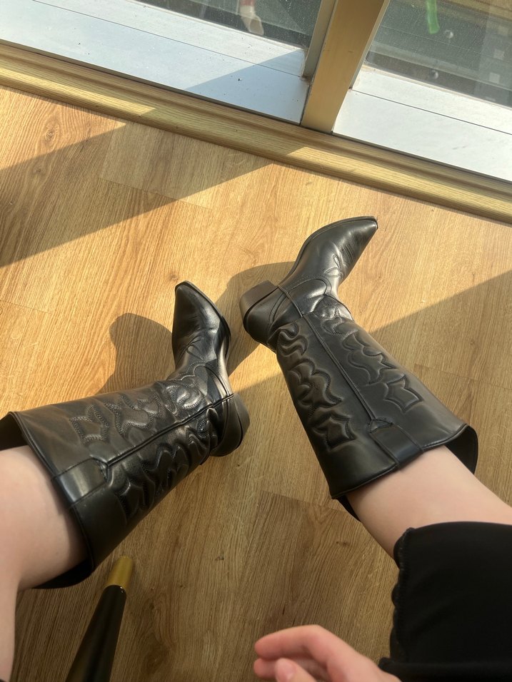 Kadın Siyah Deri Dizüstü Stiletto çizme - Görsel 2