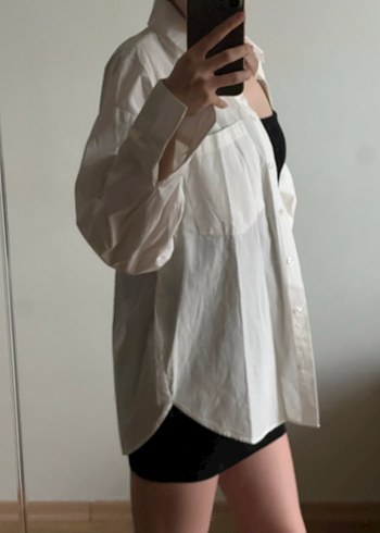 Beyaz Keten Salaş Kadın Gömlek - Görsel 2