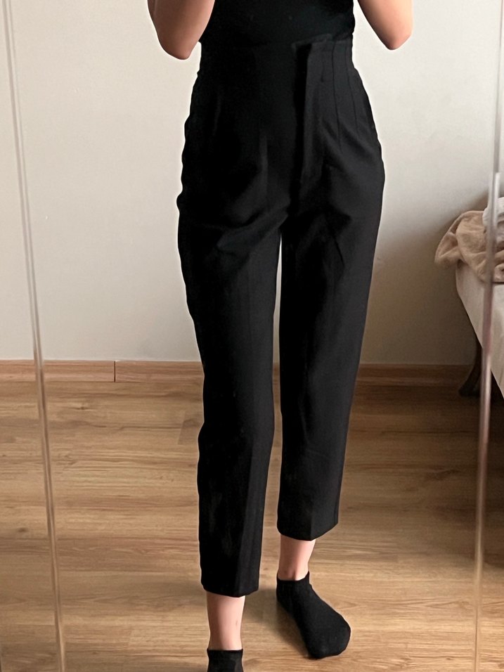 Siyah Midi Kadın Kumaş Pantolon - Görsel 2