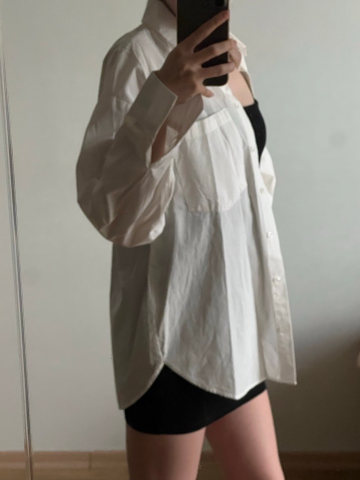 Beyaz Keten Oversize Gömlek - Görsel 5