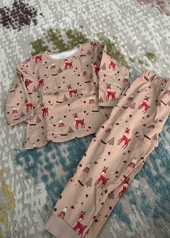 Kız Çocuk Kahverengi Baskılı Uzun Kollu Pijama