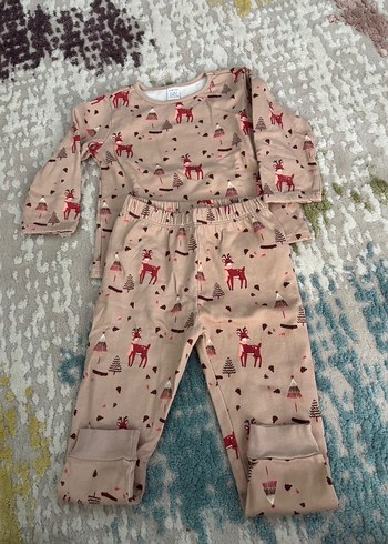 24-36 Ay Beden Kız Çocuk Kahverengi Baskılı Uzun Kollu Pijama