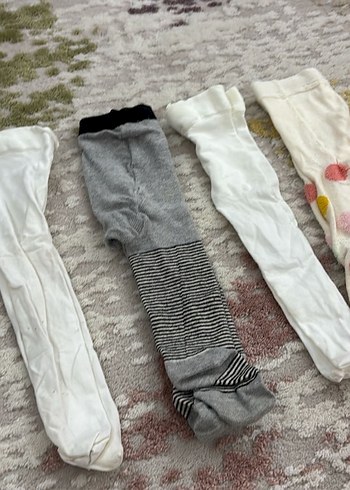 Beyaz ve Gri Örme Çocuk Külotlu Çorap - Görsel 2