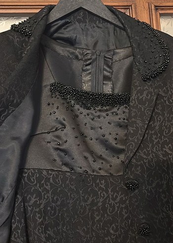 Siyah Vintage Kadın Uzun Kollu Takım Elbise - Görsel 2