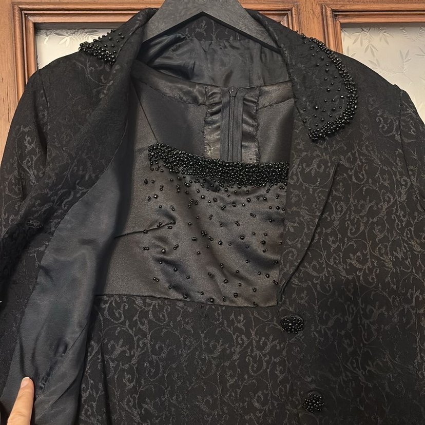 Siyah Vintage Kadın Uzun Kollu Takım Elbise - Görsel 2