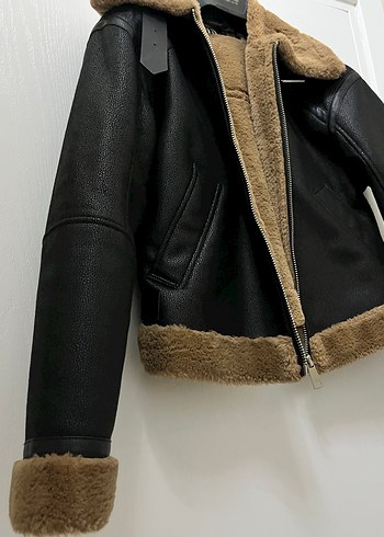 Zara Zara Kahverengi Kürklü Deri Kısa Kadın Ceket
