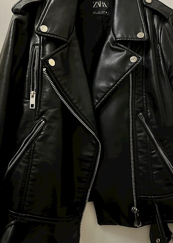 l Beden Siyah Deri ZARA Biker Ceket