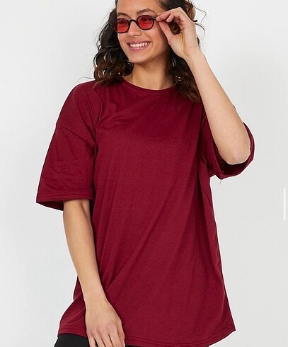 xxl Beden Oversize Bordo T-Shirt