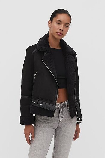 stradivarius içi kürklü biker ceket