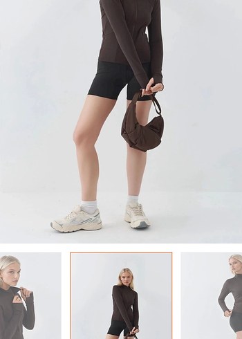 Kahverengi Fermuarlı Uzun Kollu Mini Sweatshirt - Görsel 3