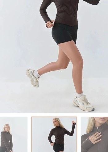 Kahverengi Fermuarlı Uzun Kollu Mini Sweatshirt - Görsel 4