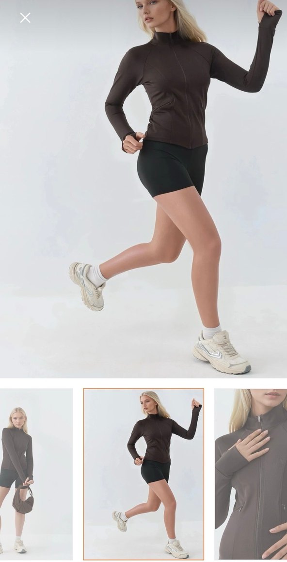 Kahverengi Fermuarlı Uzun Kollu Mini Sweatshirt - Görsel 4