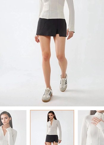 Beyaz V-Yaka Fermuarlı Uzun Kollu Mini Üst - Görsel 2