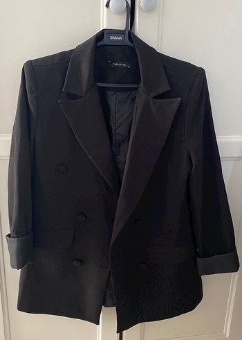 Siyah Kadın Düğmeli Midi Blazer - Görsel 5