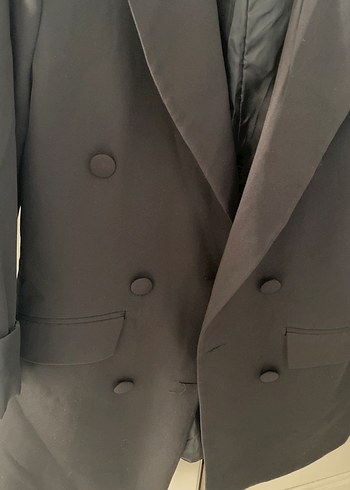 Siyah Kadın Düğmeli Midi Blazer - Görsel 4