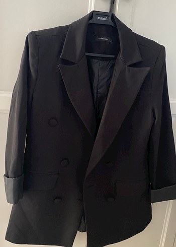 Siyah Kadın Düğmeli Midi Blazer - Görsel 2