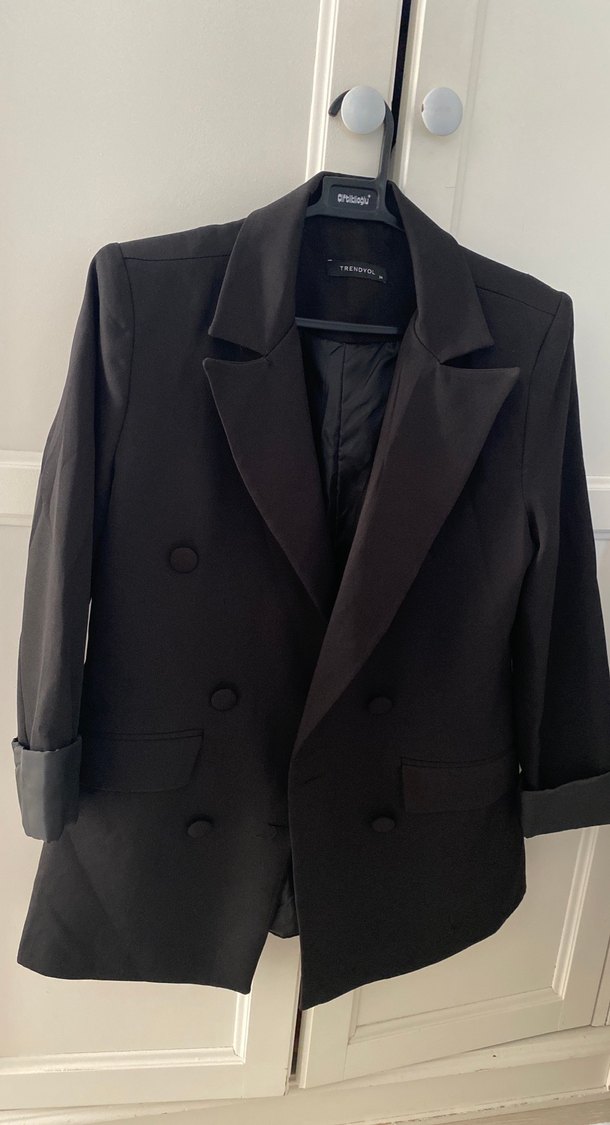 Siyah Kadın Düğmeli Midi Blazer - Görsel 2