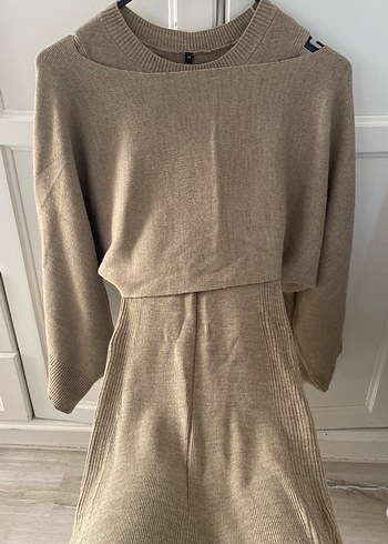 Bej Kadın Triko Uzun Elbise - Görsel 5