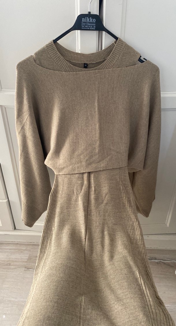 Bej Kadın Triko Uzun Elbise - Görsel 5