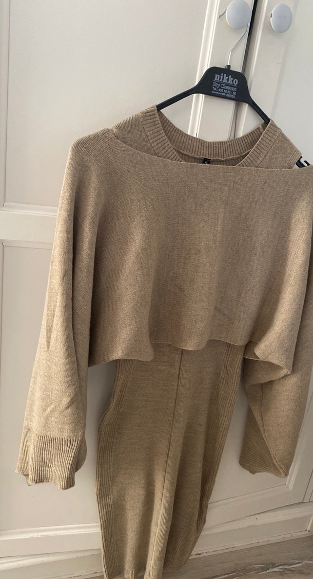 Bej Kadın Triko Uzun Elbise - Görsel 2